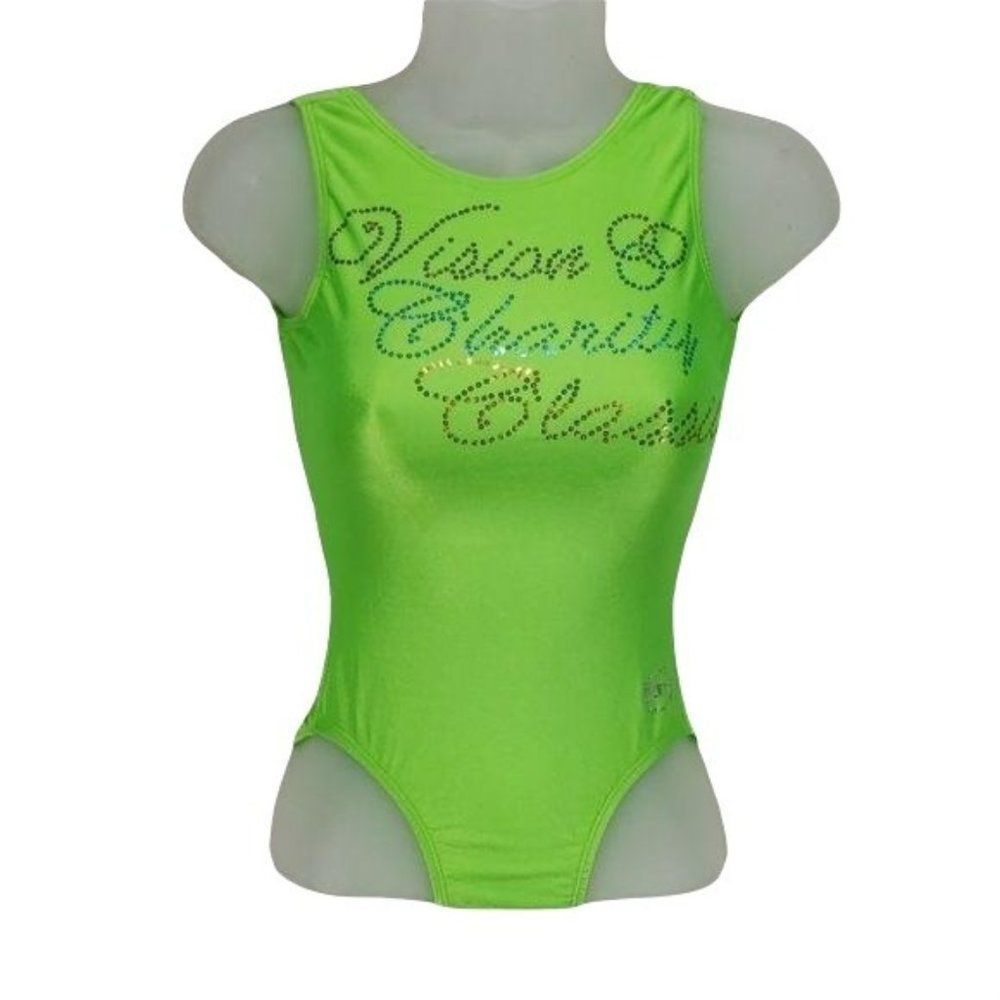 Zone Girls Bright Lime Green Leotard Gymnastics Vision Charity‎ Classic Adult XS